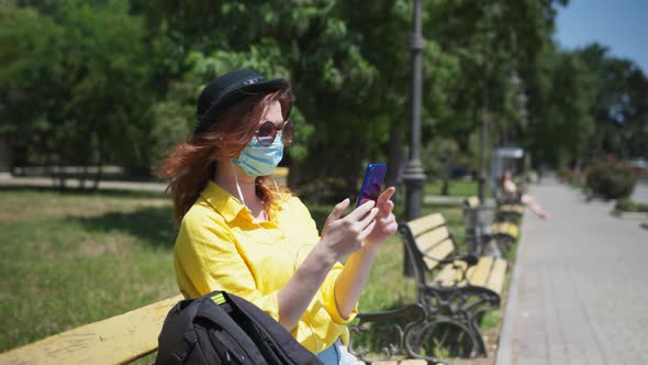 Coronavirus Life, Young Beautiful Girl Observes Safety Measures During Pandemic and Wears Medical