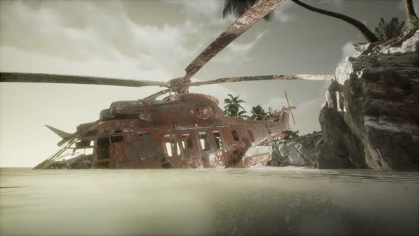 Old Rusted Military Helicopter Near the Island alt