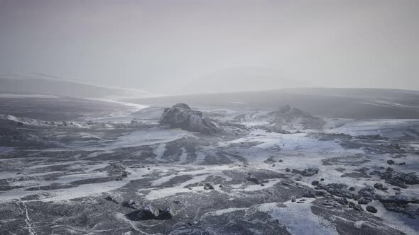 Antarctic Mountains with Snow in Fog