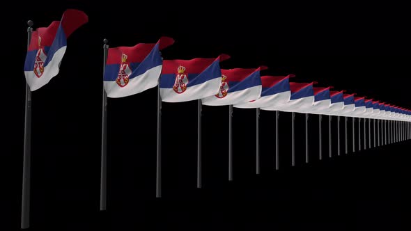 Row Of Serbia Flags With Alpha 4K
