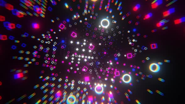 Flying glow geometric shapes. Looping animation