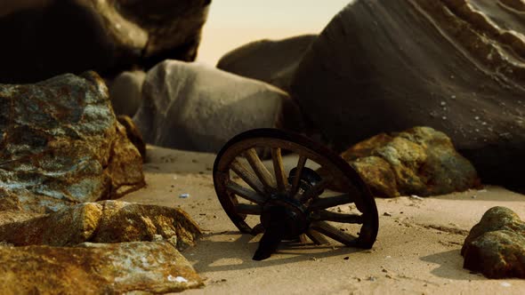 Old Wooden Cart Wheel at Sand Beach