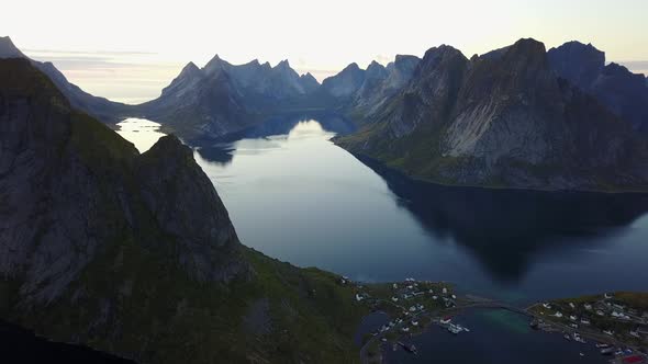 Lofoten Islands and Beach Aerial View in Norway