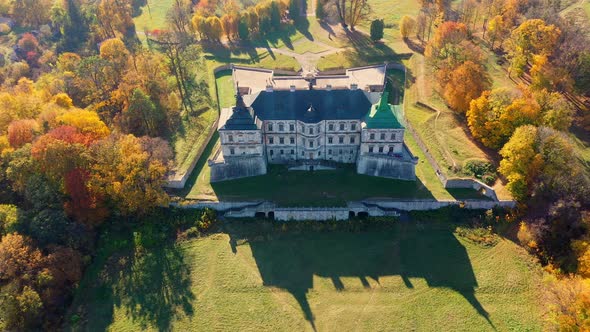 Aerial View of Haunted Castle of Pidhirtsi, Ukraine