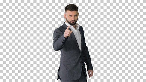 Businessman pointing up and showing thumbs up, Alpha Channel