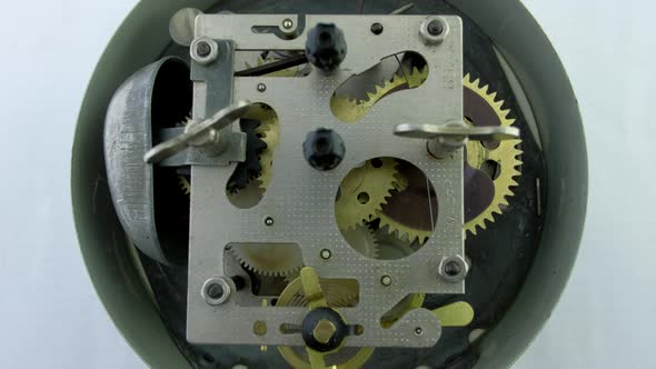 Old Vintage Clock Mechanism Working Closeup Shot with Soft Focus