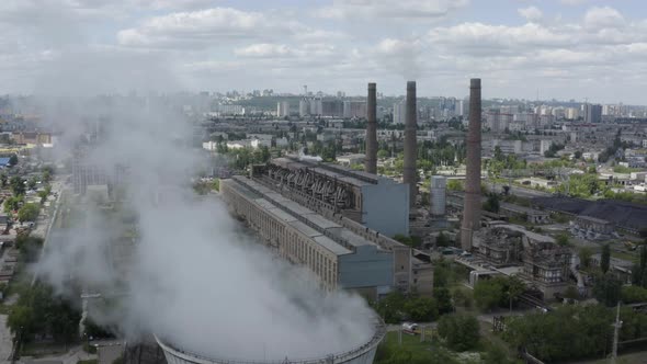 Electric Power Plant and Industrial Complex in Ukraine. Aerial view.