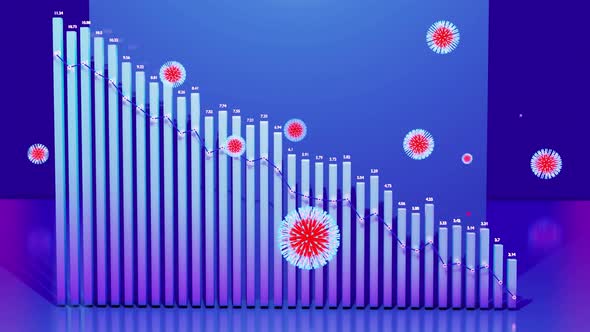 Abstract Graph of Descending Columns or Bars Around Which Coronaviruses Like Covid-19 Fly. Pandemic