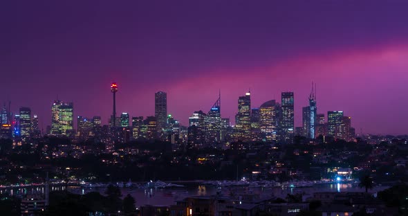 Timelapse of a Sunset over Sydney CBD covered by smoke, Australia, 4K H.264