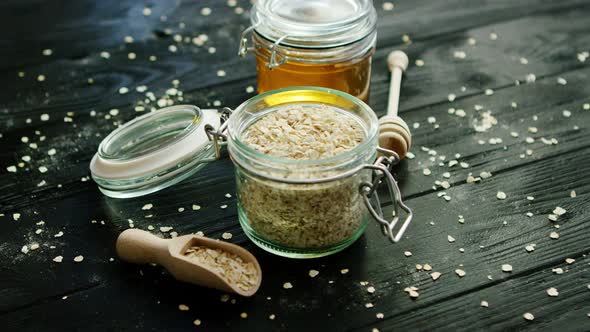 Oat and Honey in Glass Jars