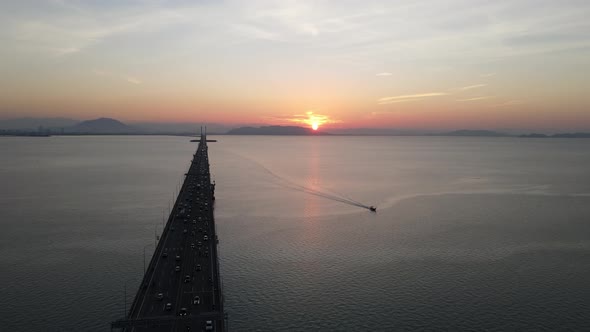 Aerial view fishing boat move