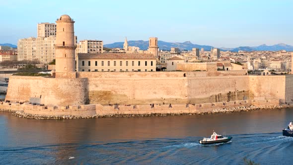 Yachts Coming To Marseille Old Port on Sunset. Marseille, France