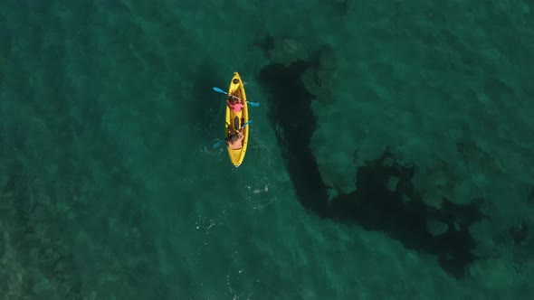 Aerial Drone Shot of Friends Kayak in Ocean