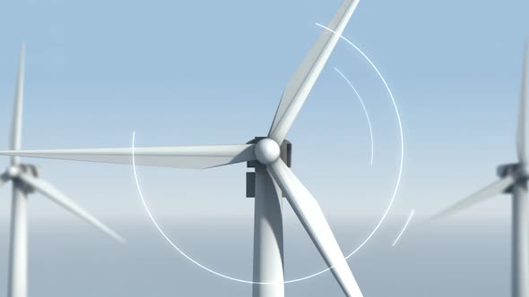 Three-bladed Horizontal-axis Wind Turbines. Blades rotating. Wind Vision.