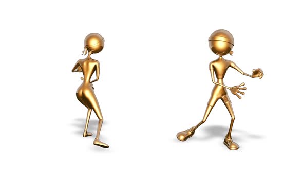 3D Gold Man and Woman Dance  Looped on White