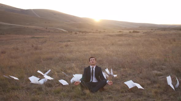 Businessman Relaxing on Nature