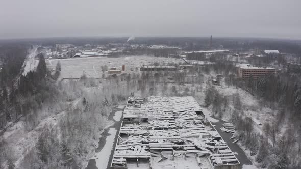 a Destroyed Building As After the War in the Middle of a Forest Landscape in Winter