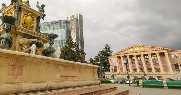 Time lapse of Neptune Fountain and Drama theatre in Batumi. Georgia