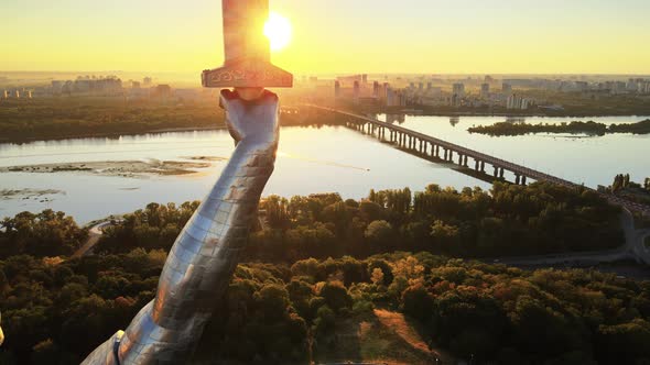 Monument Motherland in the Morning. Kyiv, Ukraine. Aerial View