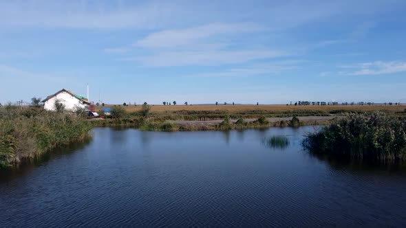 Aerial View Over Water Canal in Danube Delta