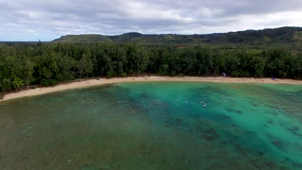 Aerial shot of Kawela Bay Beech Park near the Turtle Bay Resort in Hawaii.