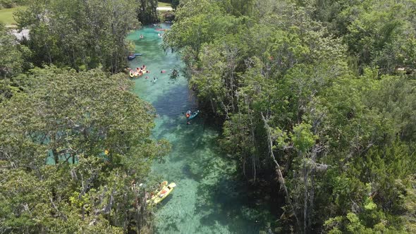 Beautiful turquoise water in Three Sisters spring, Florida near Crystal river, aerial view