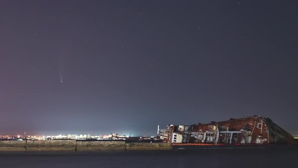 Time Lapse of Comet C2020 F3 Neowise Over a Wrecked Tanker in Odessa