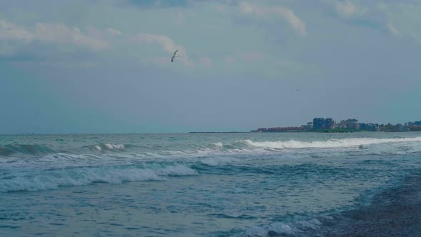 Black Sea waves in spring season, Constanta, Romania