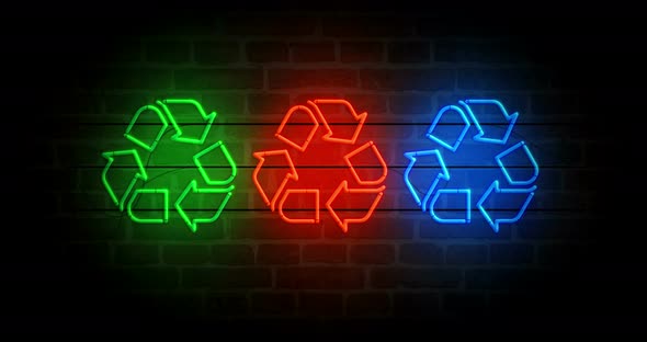 Recycling neon on brick wall loop alt