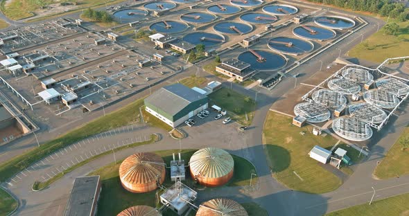 Panoramic View of Modern Urban Wastewater Treatment Plant Water Purification is the Process of