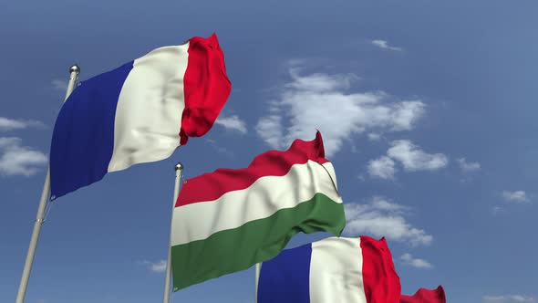 Row of Waving Flags of Hungary and France alt
