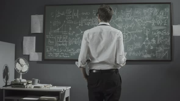 Young mathematician studying in his office