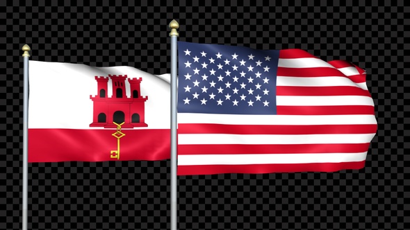 Gibraltar And United States Two Countries Flags Waving