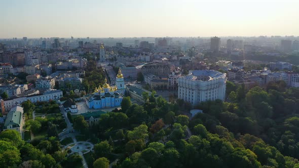 Aerial View of Mikhailovsky Cathedral Monastery Kyiv, Ukraine