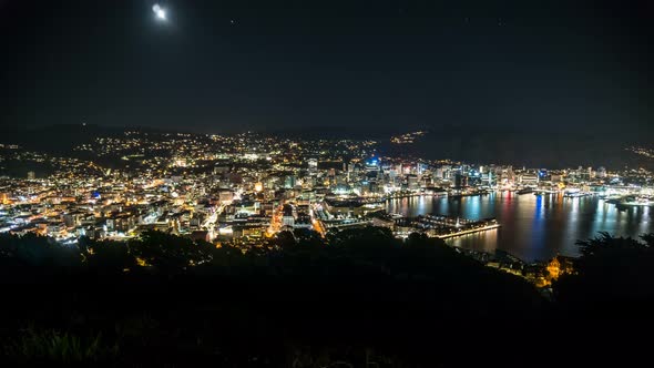 Night Street Lighting and Busy Traffic in Wellington Capital City of New Zealand