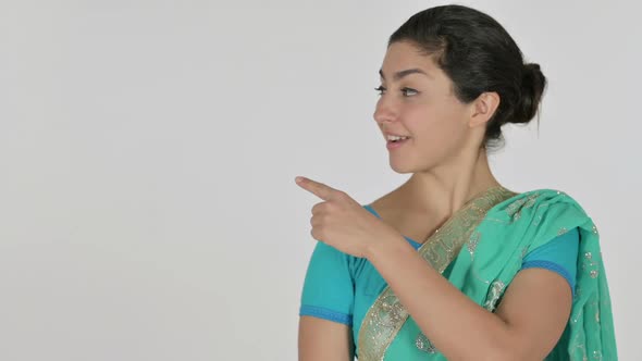 Indian Woman Showing Product on Hand White Background