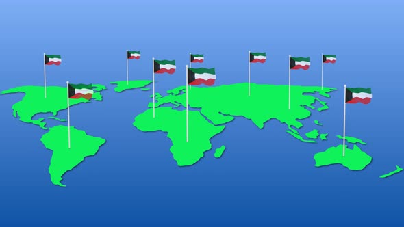 Kuwait National Flag Fly On Earth Map Animation