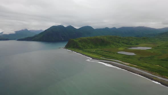 Aerial view of Summer Bay, Unalaska, Alaska, United States.