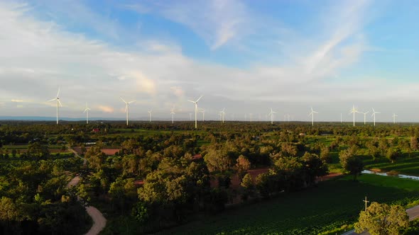 Windmills and beautiful mountain landscape.