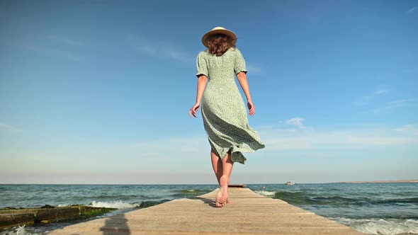 Slow Motion Woman Enjoying the Sea on the Beach