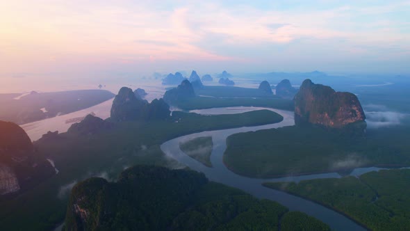 Aerial view from drone above Phang Nga national park