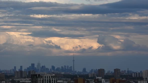Moving Cloud Hyperlapse of Toronto Downtown Panorama in Canada