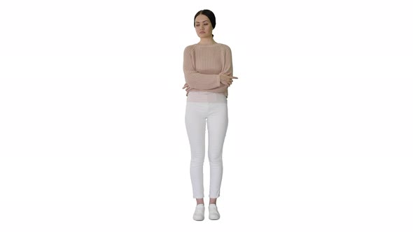 Casual Woman Standing Doing Nothing on White Background