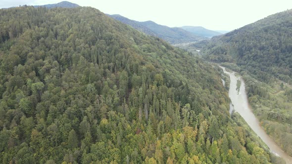 Nature of Ukraine: Carpathian Mountains Slow Motion. Aerial View