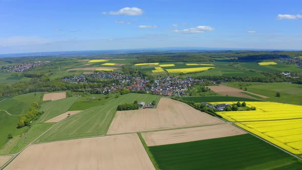Drone flight over agricultural land in Hochtaunuskreis, Germany