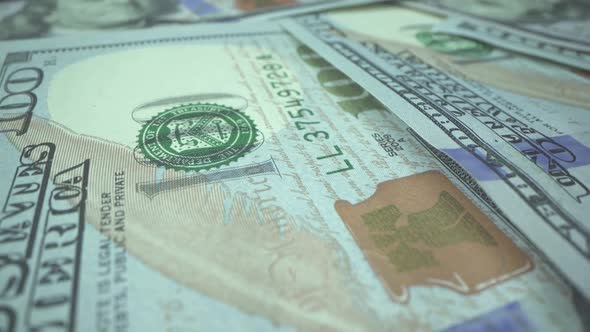 100 Dollar Banknote in Close Up Shot. Watermark and Sign of Cash Bill. Texture of One Hundred USD