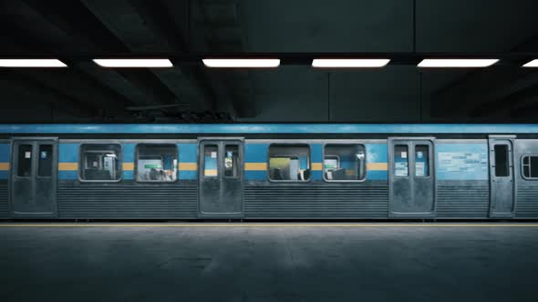 Metro 1Subway Train Arriving To Empty Metro Station