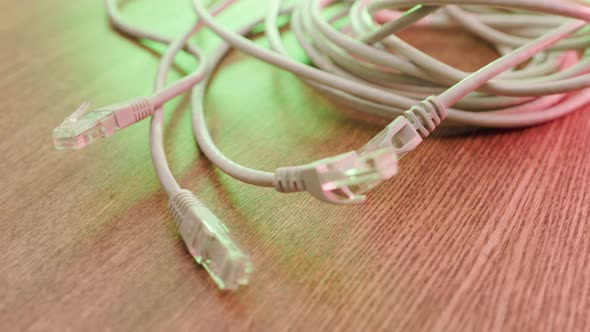 Cables used in service of network ethernet patch cord close-up