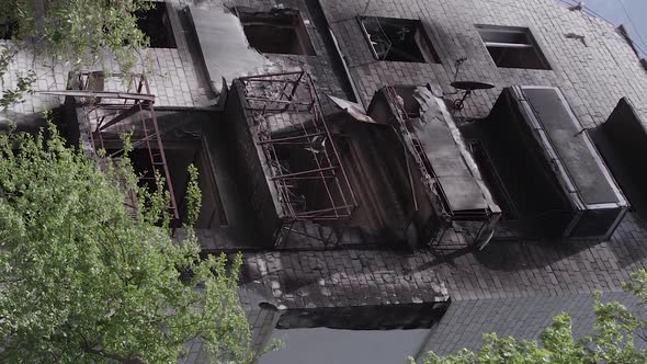 Vertical Video of a Wartorn Building in Ukraine