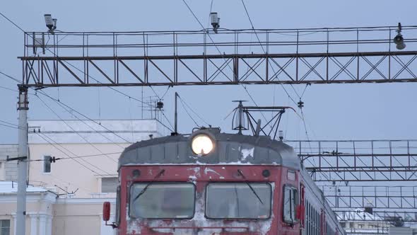 Passenger Train Rides in the Winter at the Railway Station